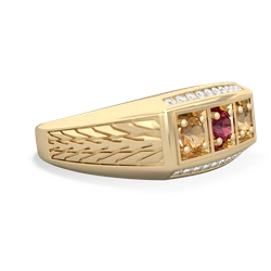 Lab Ruby Three Stone Tire Tread Men's 14K Yellow Gold ring R0520