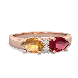 Lab Ruby Pear Bowtie 14K Rose Gold ring R0865