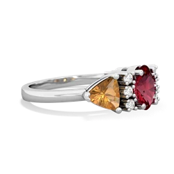 Lab Ruby Antique Style Three Stone 14K White Gold ring R2186