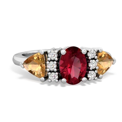 Lab Ruby Antique Style Three Stone 14K White Gold ring R2186