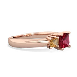 Lab Ruby Three Stone Trellis 14K Rose Gold ring R4015