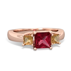 Lab Ruby Three Stone Trellis 14K Rose Gold ring R4015