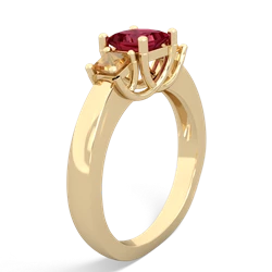 Lab Ruby Three Stone Trellis 14K Yellow Gold ring R4015