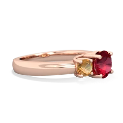 Lab Ruby Three Stone Round Trellis 14K Rose Gold ring R4018