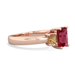 Lab Ruby Three Stone Emerald-Cut Trellis 14K Rose Gold ring R4021