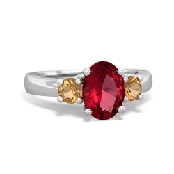 Lab Ruby Three Stone Oval Trellis 14K White Gold ring R4024