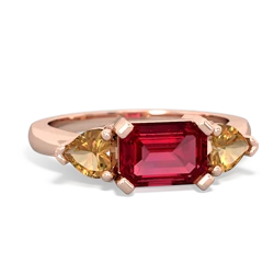 Lab Ruby Three Stone 14K Rose Gold ring R5235