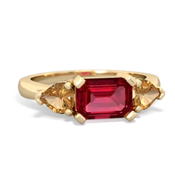 Lab Ruby Three Stone 14K Yellow Gold ring R5235