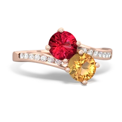 Lab Ruby Channel Set Two Stone 14K Rose Gold ring R5303