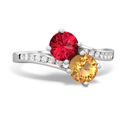 Lab Ruby Channel Set Two Stone 14K White Gold ring R5303