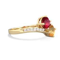 Lab Ruby Channel Set Two Stone 14K Yellow Gold ring R5303