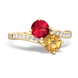 Lab Ruby Channel Set Two Stone 14K Yellow Gold ring R5303