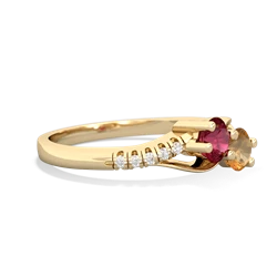 Lab Ruby Infinity Pave Two Stone 14K Yellow Gold ring R5285