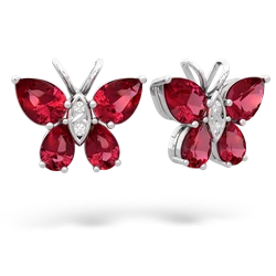 Lab Ruby Butterfly 14K White Gold earrings E2215