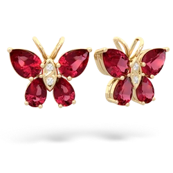 Lab Ruby Butterfly 14K Yellow Gold earrings E2215