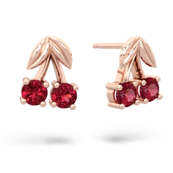 Lab Ruby Sweet Cherries 14K Rose Gold earrings E7001