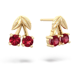 Lab Ruby Sweet Cherries 14K Yellow Gold earrings E7001