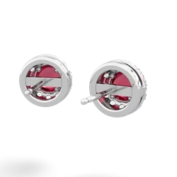 Lab Ruby Diamond Halo 14K White Gold earrings E5370