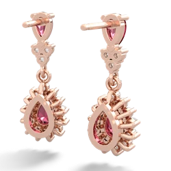 Lab Ruby Halo Pear Dangle 14K Rose Gold earrings E1882