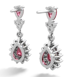 Lab Ruby Halo Pear Dangle 14K White Gold earrings E1882