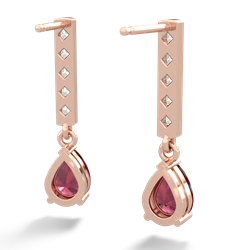 Lab Ruby Art Deco Diamond Drop 14K Rose Gold earrings E5324