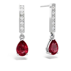 Lab Ruby Art Deco Diamond Drop 14K White Gold earrings E5324