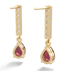 Lab Ruby Art Deco Diamond Drop 14K Yellow Gold earrings E5324