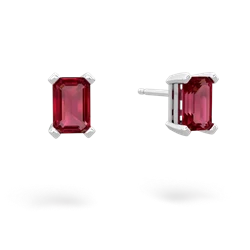 Lab Ruby 6X4mm Emerald-Cut Stud 14K White Gold earrings E1855