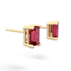 Lab Ruby 6X4mm Emerald-Cut Stud 14K Yellow Gold earrings E1855