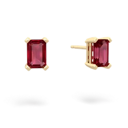 Lab Ruby 6X4mm Emerald-Cut Stud 14K Yellow Gold earrings E1855