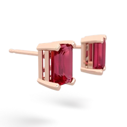 Lab Ruby 7X5mm Emerald-Cut Stud 14K Rose Gold earrings E1856