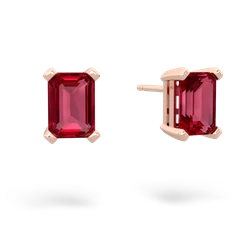 Lab Ruby 7X5mm Emerald-Cut Stud 14K Rose Gold earrings E1856