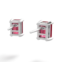 Lab Ruby 7X5mm Emerald-Cut Stud 14K White Gold earrings E1856