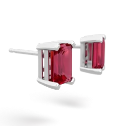 Lab Ruby 7X5mm Emerald-Cut Stud 14K White Gold earrings E1856