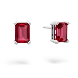 Lab Ruby 7X5mm Emerald-Cut Stud 14K White Gold earrings E1856