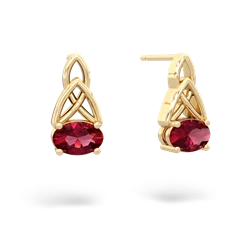 Lab Ruby Celtic Trinity Knot 14K Yellow Gold earrings E2389