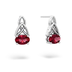 Lab Ruby Celtic Trinity Knot 14K White Gold earrings E2389