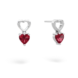 Lab Ruby Four Hearts 14K White Gold earrings E2558