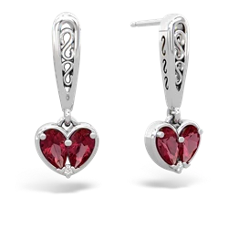 Lab Ruby Filligree Heart 14K White Gold earrings E5070