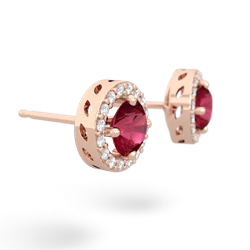 Lab Ruby Halo 14K Rose Gold earrings E5320