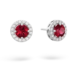 Lab Ruby Halo 14K White Gold earrings E5320