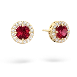 Lab Ruby Halo 14K Yellow Gold earrings E5320