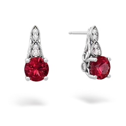 Lab Ruby Antique Elegance 14K White Gold earrings E3100