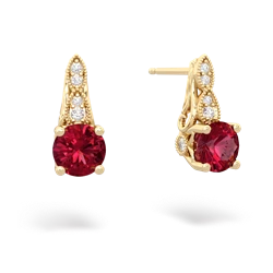 Lab Ruby Antique Elegance 14K Yellow Gold earrings E3100