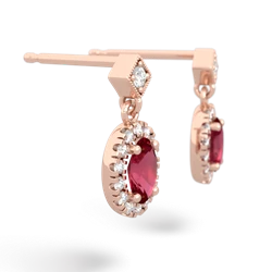 Lab Ruby Antique-Style Halo 14K Rose Gold earrings E5720