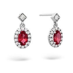 Lab Ruby Antique-Style Halo 14K White Gold earrings E5720