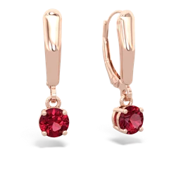 Lab Ruby 5Mm Round Lever Back 14K Rose Gold earrings E2785