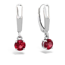 Lab Ruby 5Mm Round Lever Back 14K White Gold earrings E2785