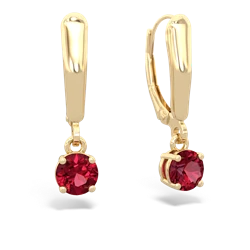 Lab Ruby 5Mm Round Lever Back 14K Yellow Gold earrings E2785