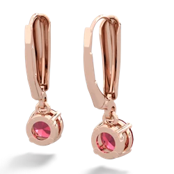 Lab Ruby 6Mm  Round Lever Back 14K Rose Gold earrings E2786